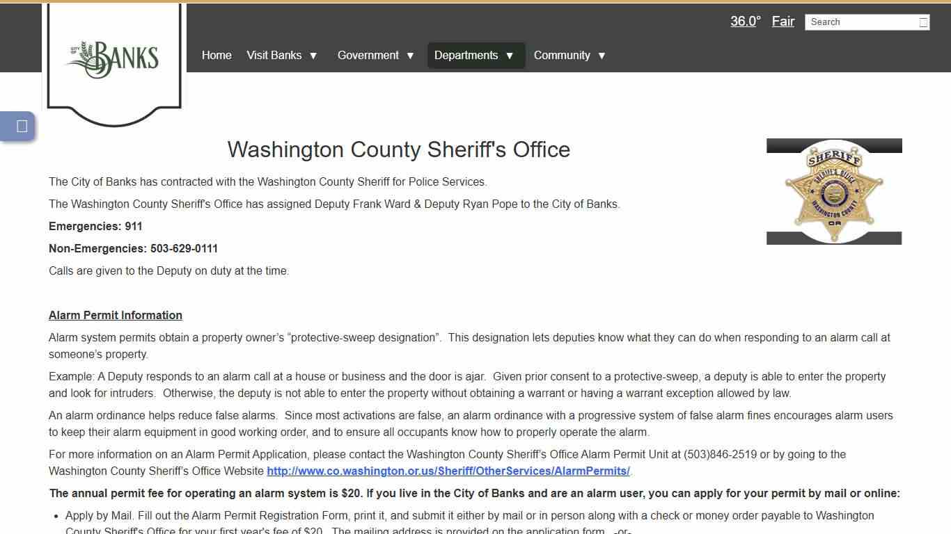 Washington County Sheriff's Office - Banks, Oregon